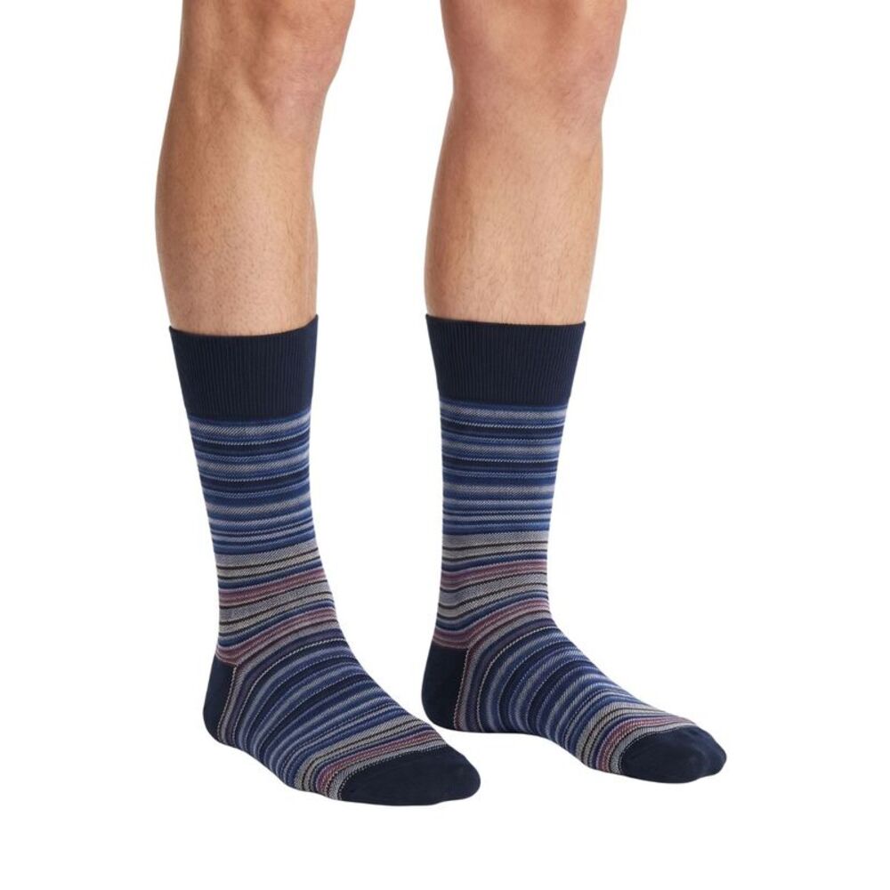 Missoni Blue Grey Mens Textured Stripe Crew Socks-M